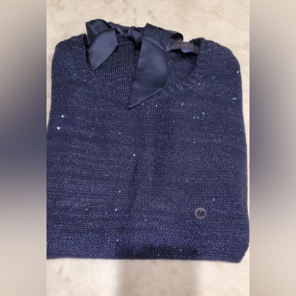 NWOT Brooks Brothers Navy Sequin Satin Tie Back Sweater Sz M - Picture 9 of 10